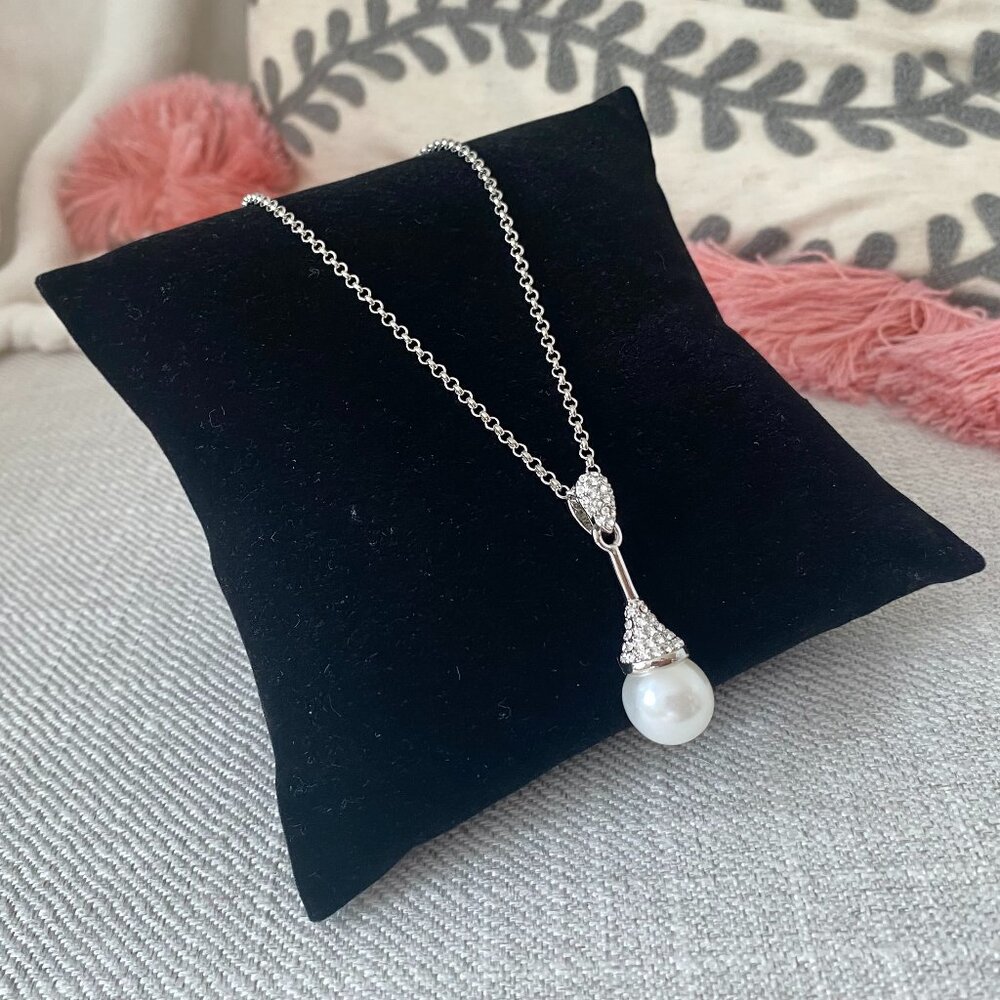 Pearl Necklace for Women - Silver Plated - Single White Pearl
